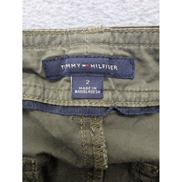 Tommy Hilfiger Pants Womens 2 Green Chino Ankle Crop Roll Tab Cotton Stretch - Picture 12 of 14